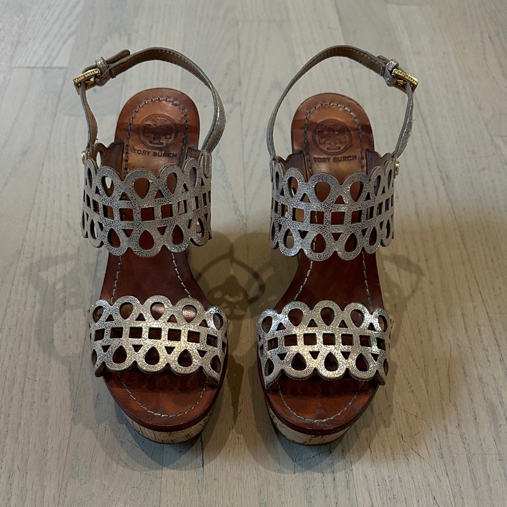 Tory Burch Metallic Wedge Sandals
